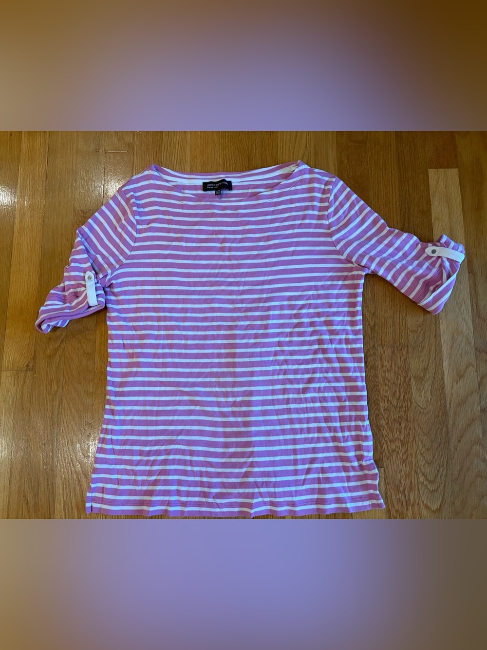 Jones New York 3/4 Length Sleeve Pink/White Stripe Top - Women’s Size XL